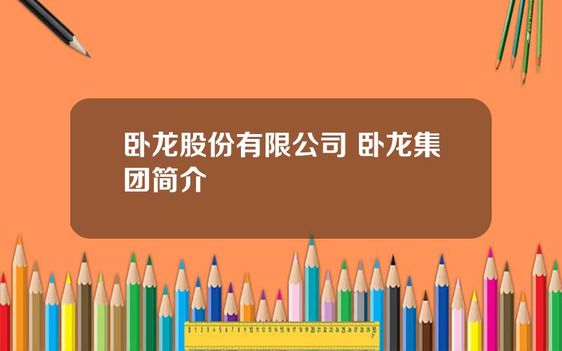 卧龙股份有限公司 卧龙集团简介